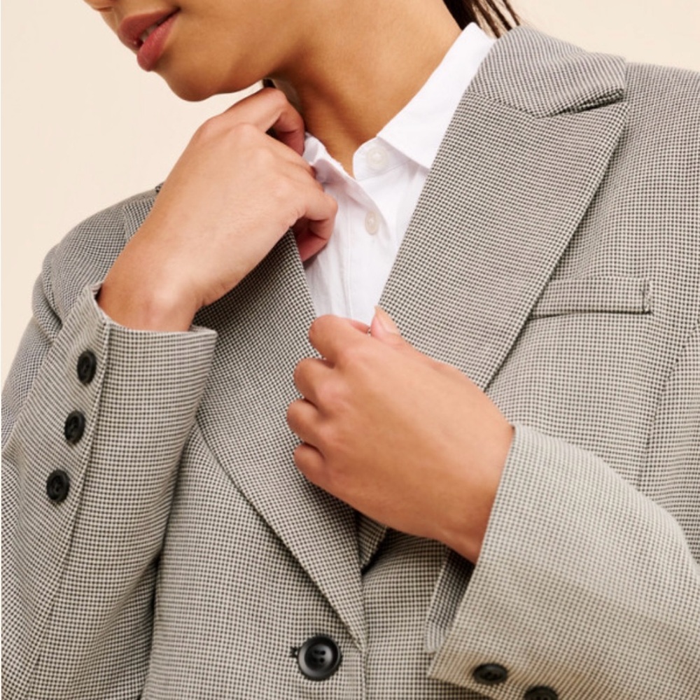 Anthropologie X Flat White Houndstooth Boyfriend Blazer - Size XL - Picture 3 of 10
